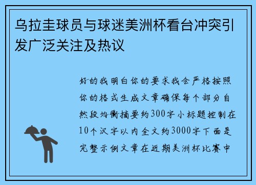 乌拉圭球员与球迷美洲杯看台冲突引发广泛关注及热议